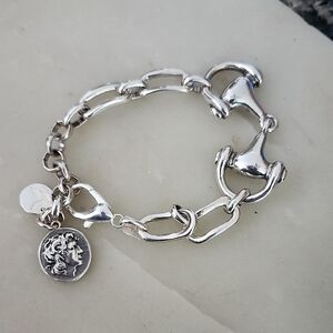 Kukuri Jewelry Silver Chunky Thick Chain Link Bracelet Alexandar The Great Coin